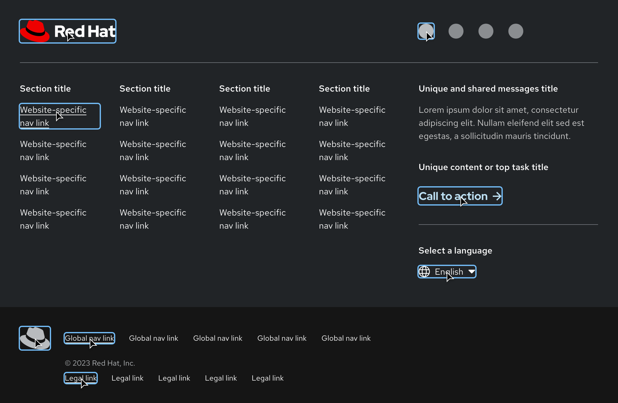 Footer component interaction state - active
